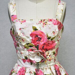 Vintage 1950s Pink Floral Party  Dress w/ Bubble Hem Prom Party Spring XS